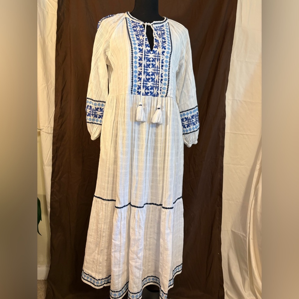 Tommy Bahama White and Blue Long Sleeve Dress Size XS